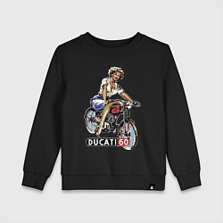 Свитшот хлопковый детский Красивая девушка на мотоцикле Ducati - retro, цвет: черный