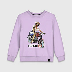 Свитшот хлопковый детский Красивая девушка на мотоцикле Ducati - retro, цвет: лаванда