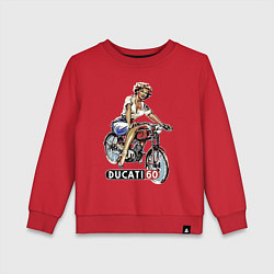 Свитшот хлопковый детский Красивая девушка на мотоцикле Ducati - retro, цвет: красный