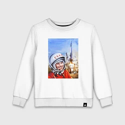 Свитшот хлопковый детский Юрий Гагарин на космодроме, цвет: белый