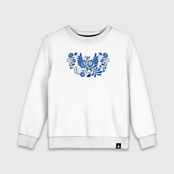 Свитшот хлопковый детский Синяя птица в орнаменте гжель, цвет: белый