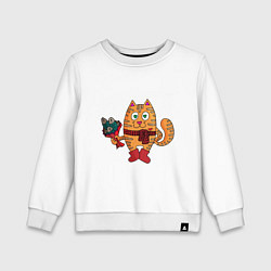 Свитшот хлопковый детский Влюбленный рыжий кот с рыбным букетом, цвет: белый