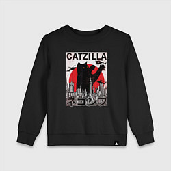 Свитшот хлопковый детский Catzilla in Tokyo мем, цвет: черный
