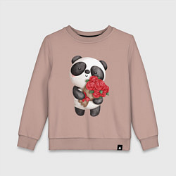 Свитшот хлопковый детский Панда с букетом цветов, цвет: пыльно-розовый