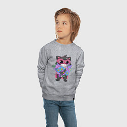 Свитшот хлопковый детский Кот супергерой с цветами, цвет: меланж — фото 2