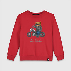 Свитшот хлопковый детский Крутой мотоциклист медведь, цвет: красный