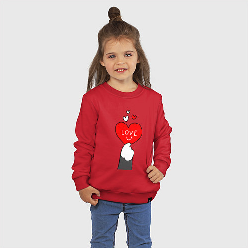 Детский свитшот Лапка котика с валентинкой / Красный – фото 3
