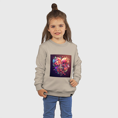 Детский свитшот Цветочное сердце на День Святого валентина / Миндальный – фото 3
