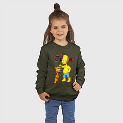 Свитшот хлопковый детский Барт Симпсон и Снежок - нейросеть - мультфильм, цвет: хаки — фото 2