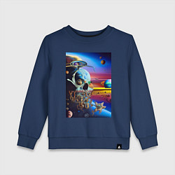 Свитшот хлопковый детский Иллюзия черепа - неоновый закат - нейросеть -сюрре, цвет: тёмно-синий