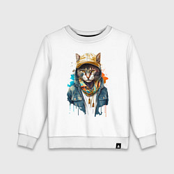 Свитшот хлопковый детский Кот репер, цвет: белый
