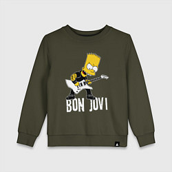 Свитшот хлопковый детский Bon Jovi Барт Симпсон рокер, цвет: хаки