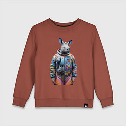 Свитшот хлопковый детский Rhino in spacesuit, цвет: кирпичный