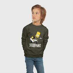 Свитшот хлопковый детский Scorpions Барт Симпсон рокер, цвет: хаки — фото 2