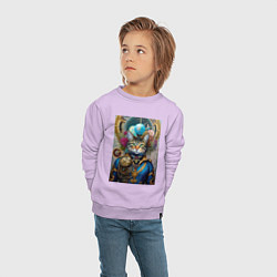 Свитшот хлопковый детский Портрет кота - стимпанк - нейросеть, цвет: лаванда — фото 2