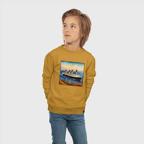 Детский свитшот Титаник в стиле Ван Гога / Горчичный – фото 4