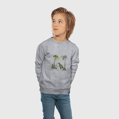 Детский свитшот Динозавр в лесу / Меланж – фото 4