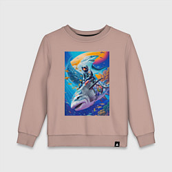 Свитшот хлопковый детский Cyber shark - ocean and space - art, цвет: пыльно-розовый