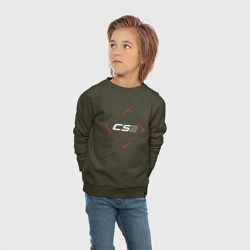 Детский свитшот Символ Counter Strike 2 в красном ромбе / Хаки – фото 4