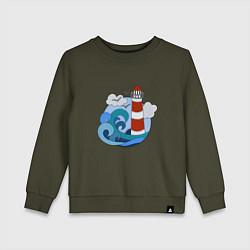 Свитшот хлопковый детский Маяк в стиле Papercut, цвет: хаки