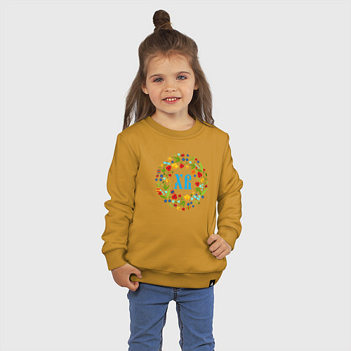 Детский свитшот ХВ с цветочным узором на пасху / Горчичный – фото 3
