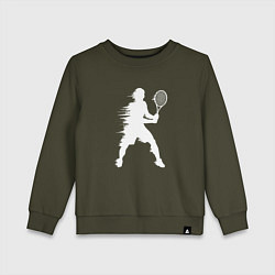 Свитшот хлопковый детский Белый силуэт теннисиста, цвет: хаки