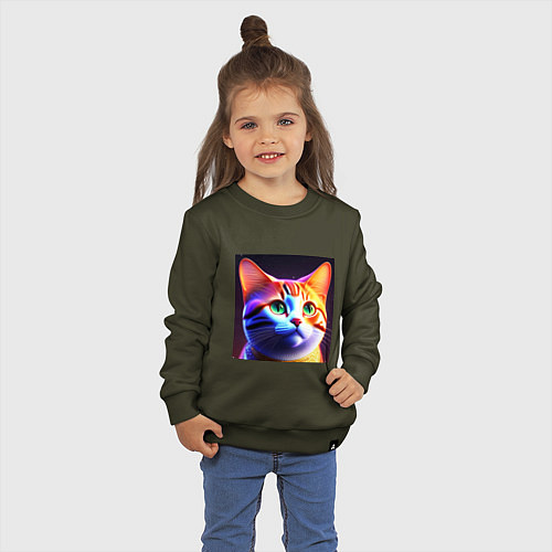 Детский свитшот Милый котик с большими глазами / Хаки – фото 3