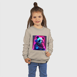 Свитшот хлопковый детский Диджей панда в свете неона, цвет: миндальный — фото 2