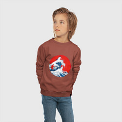 Свитшот хлопковый детский Японская волна с котами, цвет: кирпичный — фото 2