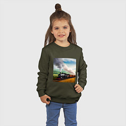 Свитшот хлопковый детский Ретро поезд, цвет: хаки — фото 2