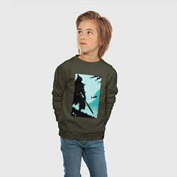 Свитшот хлопковый детский Самурай и акула, цвет: хаки — фото 2