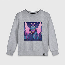 Свитшот хлопковый детский Милая аниме девочка-ангел в больших неоновых наушн, цвет: меланж