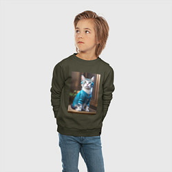 Свитшот хлопковый детский Кот в голубом костюме, цвет: хаки — фото 2