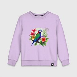 Свитшот хлопковый детский Попугай среди цветов, цвет: лаванда