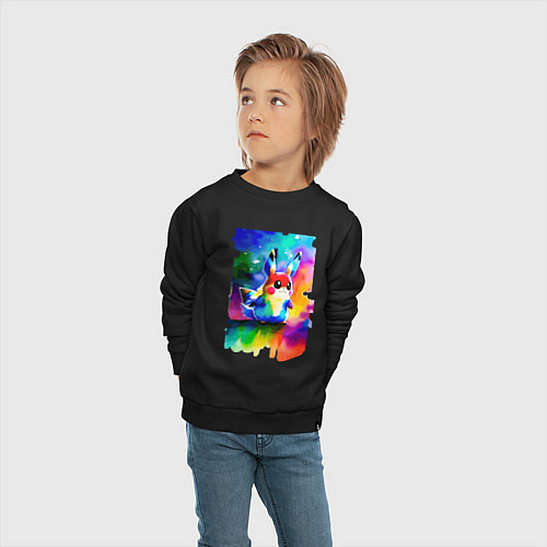 Детский свитшот Акварельный Пикачу - поп-арт / Черный – фото 4