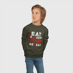 Свитшот хлопковый детский Надпись eat sleep EVE repeat, цвет: хаки — фото 2