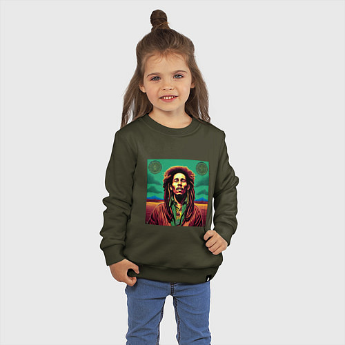 Детский свитшот Digital Art Bob Marley in the field / Хаки – фото 3