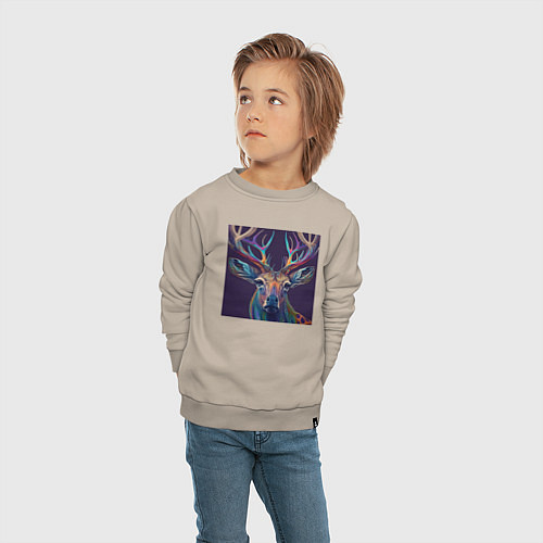 Детский свитшот Красочный олень - нейросеть / Миндальный – фото 4