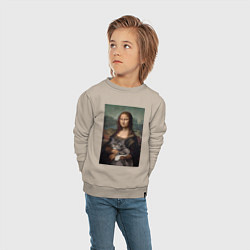 Свитшот хлопковый детский Мона Лиза с котиком, цвет: миндальный — фото 2