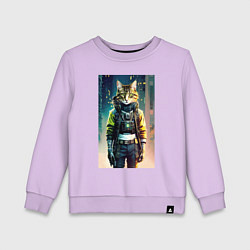 Свитшот хлопковый детский Крутой котяра - киберпанк - нейросеть, цвет: лаванда