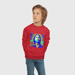 Свитшот хлопковый детский Kurt Cobain Glitch Art, цвет: красный — фото 2