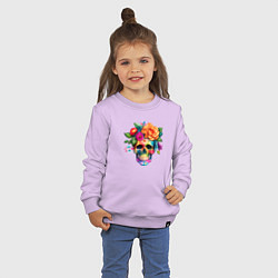 Свитшот хлопковый детский Череп с цветами в мексиканском стиле, цвет: лаванда — фото 2