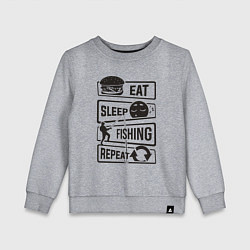 Свитшот хлопковый детский Eat sleep fishing repeat, цвет: меланж