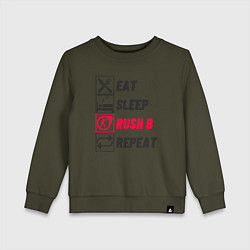 Свитшот хлопковый детский Eat sleep rush b repeat, цвет: хаки