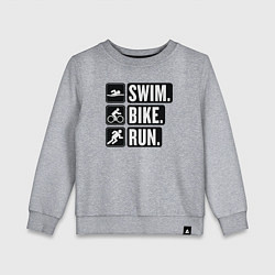 Свитшот хлопковый детский Swim bike run, цвет: меланж