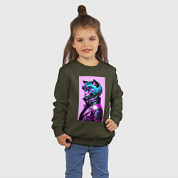 Свитшот хлопковый детский Прикольный фиолетовый котейка - нейросеть, цвет: хаки — фото 2