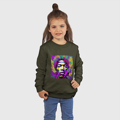 Детский свитшот Jimi Hendrix in color Glitch Art / Хаки – фото 3