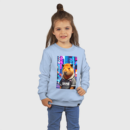 Детский свитшот Cool capybara - urban style - neural network / Мягкое небо – фото 3
