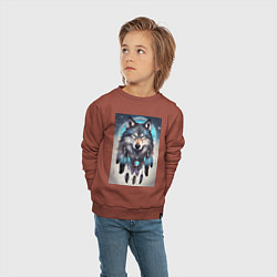 Свитшот хлопковый детский Шаман волк, цвет: кирпичный — фото 2