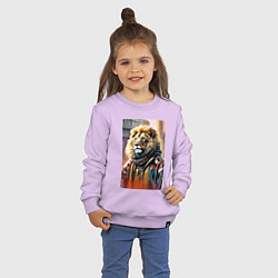 Свитшот хлопковый детский Лев в драной куртке - хиппи, цвет: лаванда — фото 2